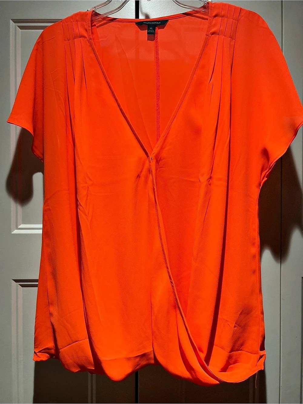 Banana Republic Wrap Front Pleated Blouse Orange XL